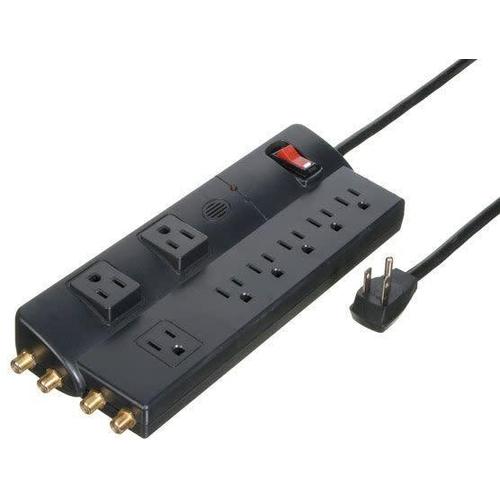 MULTIMEDIA 8 OUTLET - FULL SURGE W/1.8M CORD - R/A, TEL/COAX - BLACK-VISTA-VISTA-Default-Covalin Electrical Supply