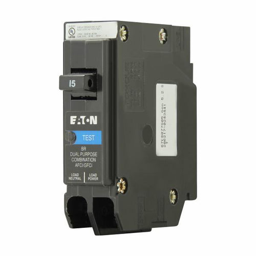 EATON CUTLER HAMMER 1 POLE 15A TYPE BR COMBO ARC-FAULT/GROUND-FAULT BREAKER BRP115DF