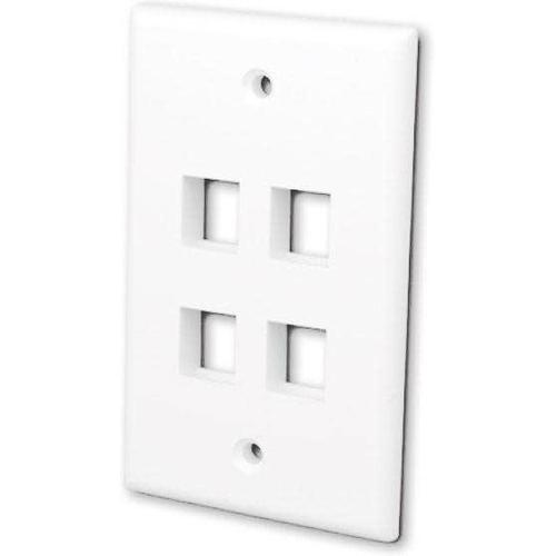 FLUSH WALLPLATE FOR 4 KEYSTONE JACKS - BRIGHT WHITE-TECHCRAFT-COMPUTER PLUG-Default-Covalin Electrical Supply